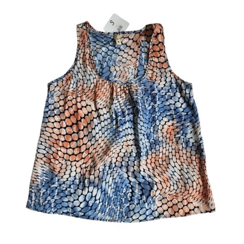 Tyche blue orange white multicolor sleeveless split back tank top sz S